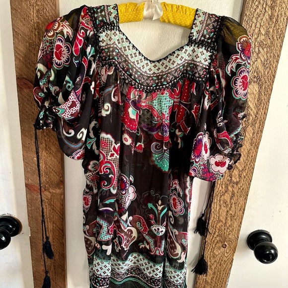 YVOS Boutique Sheer Vibrant Mixed Media Boho Blouse Medium - Picture 7 of 16